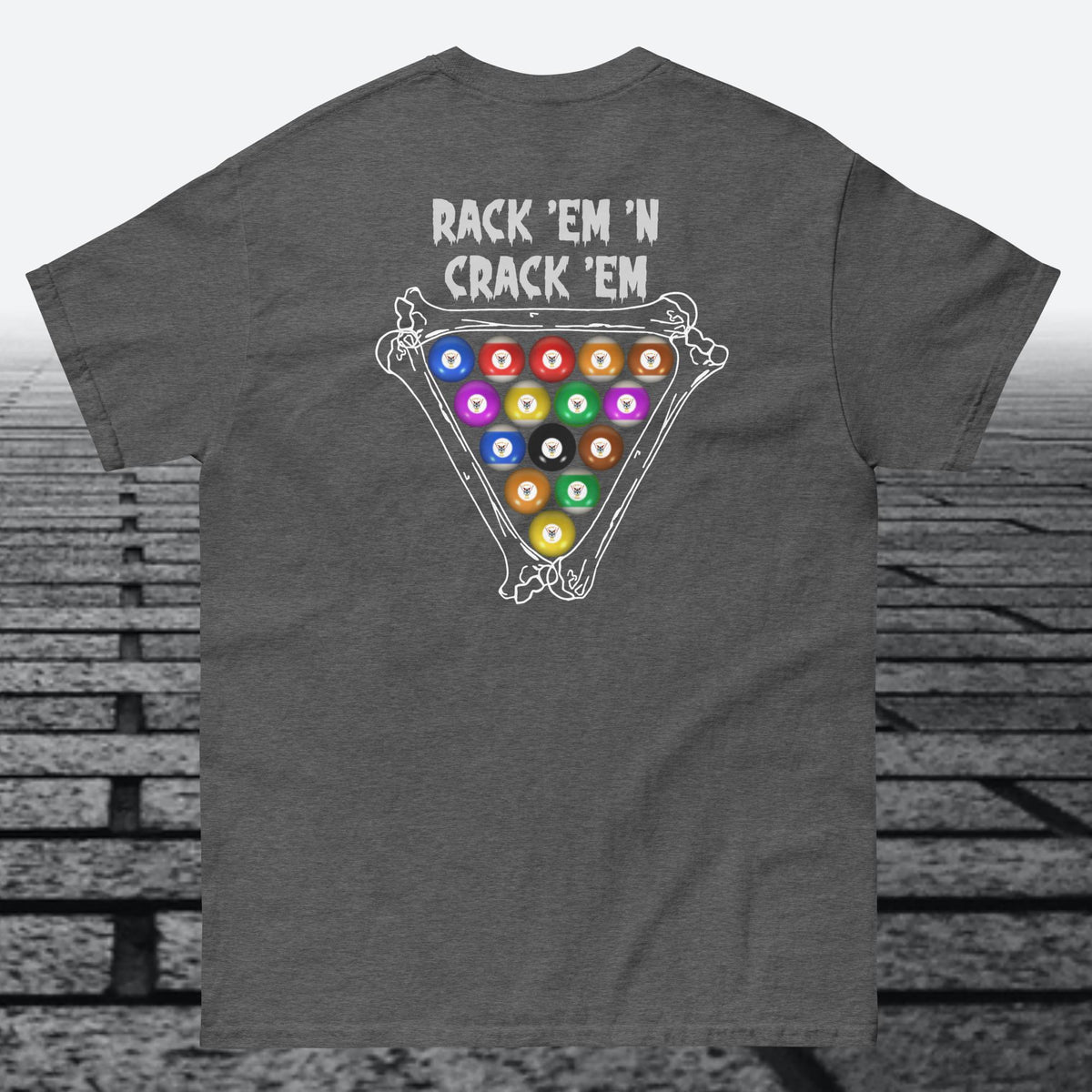 Rack 'em N Crack 'em, with logo on front, Cotton t-shirt