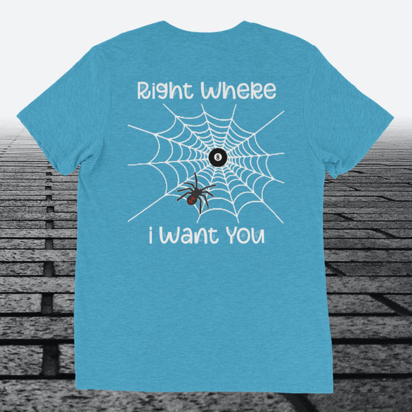 Right Where I Want You, logo on the front, Tri-blend t-shirt